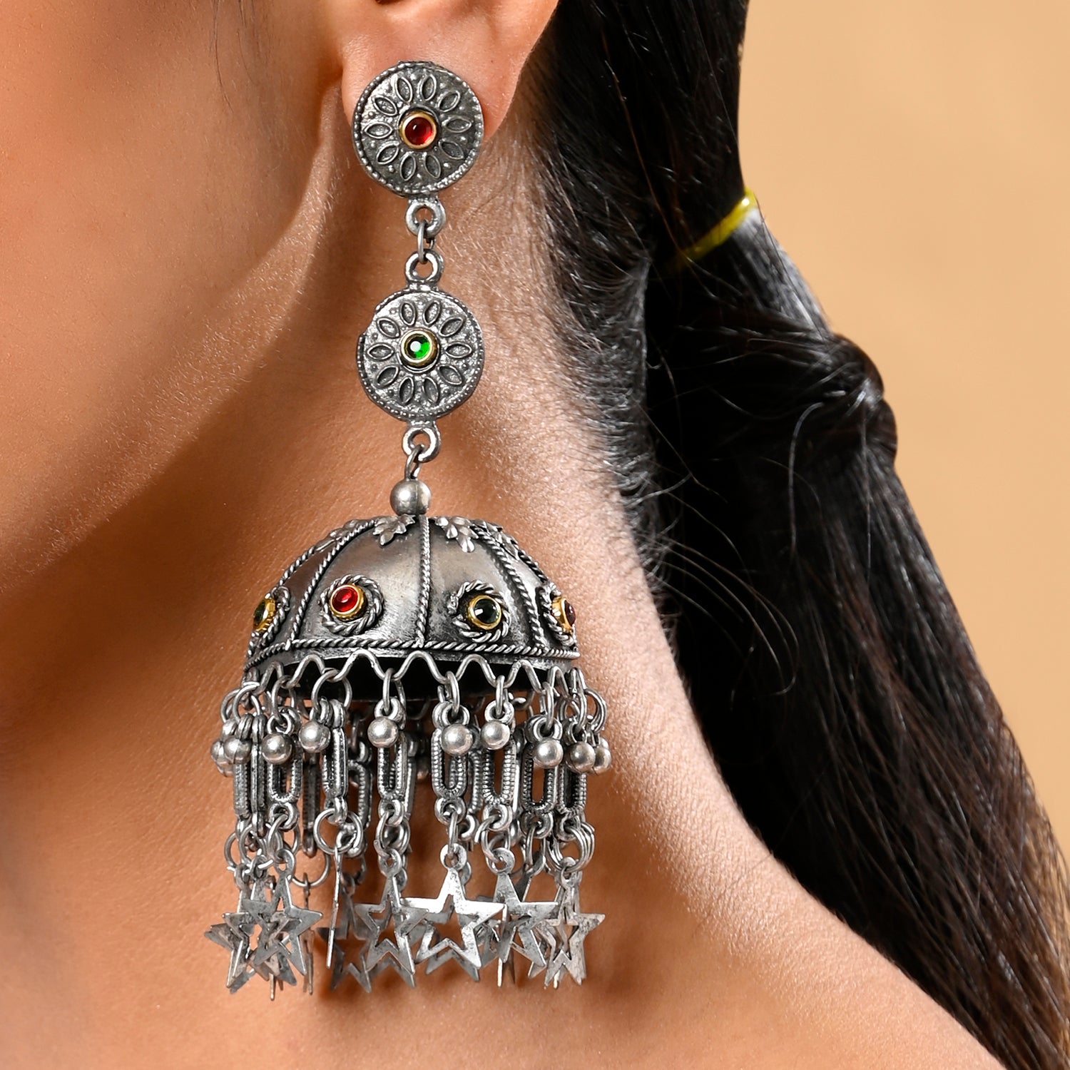 Folklore wooden blue painted earrings - lightweight